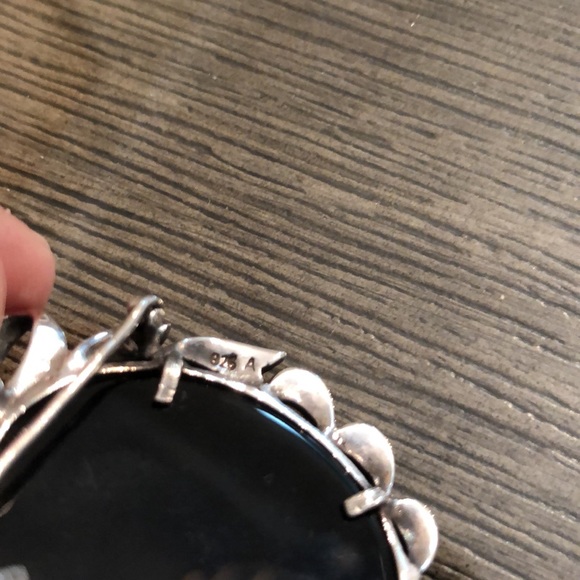 Vintage Sterling Silver, Marcasite, Onyx, & Mother of Pearl Cameo - Picture 5 of 16